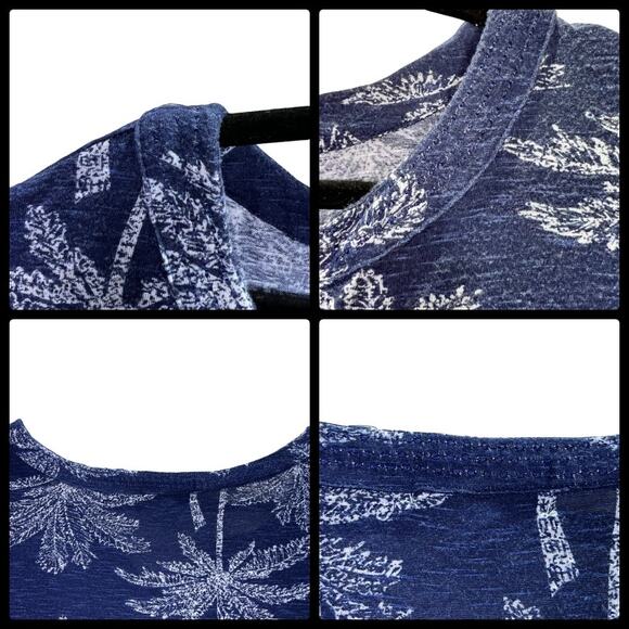 Palm Harbour Woman Knit V Neck Top Blue White Palm Trees 3/4 Sleeve Plus Size 2X - Picture 5 of 12